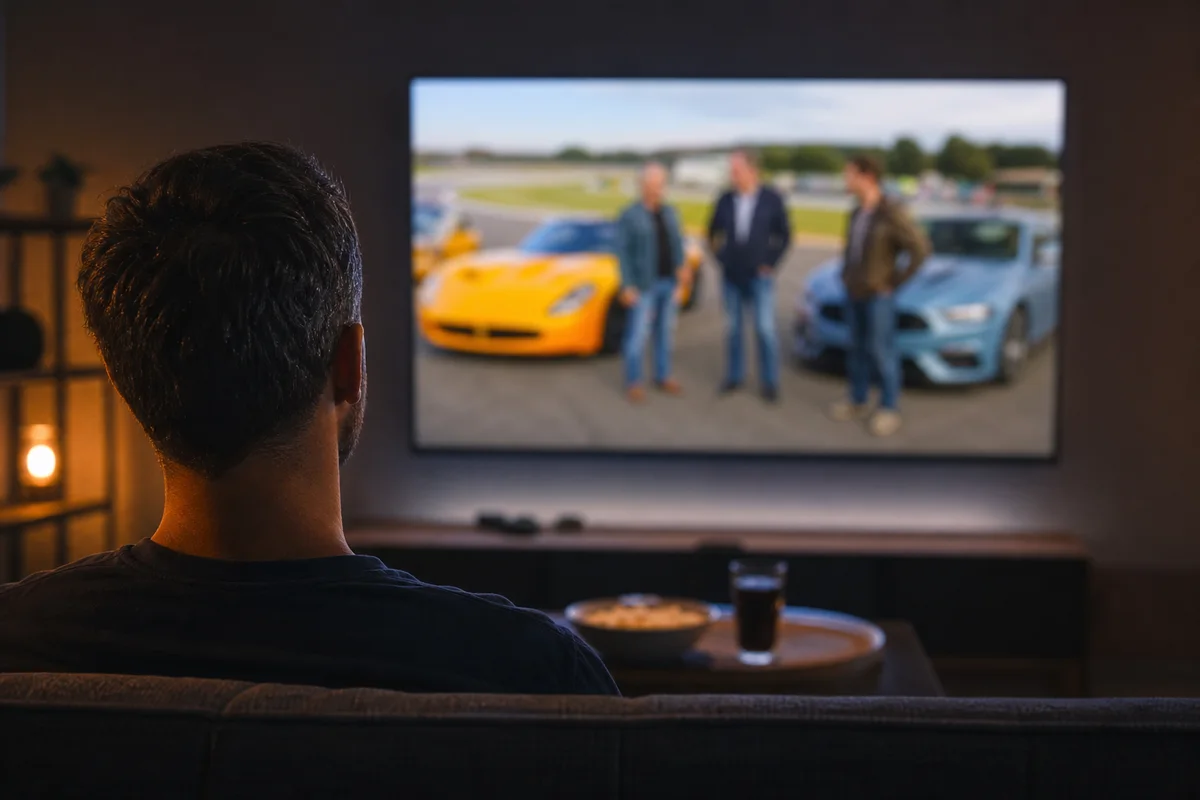Man watching TV in dark room